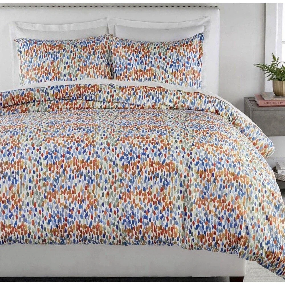 Annabel Watercolor Dot Organic Percale King Size Duvet Cover - NWT - Ret. $159